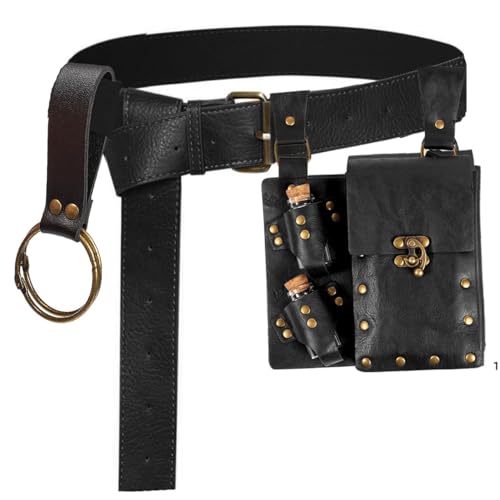 Retro Belt Pouch Waist Bag Womens Fanny Pack Cellphone Holder Steampunk Medieval Renaissance Purse Costume Accessory (New-Black)
