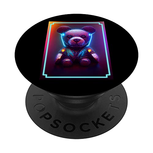 Cyberpunk Teddy Bear Named Sprinkles - Futuristic Sci Fi PopSockets Swappable PopGrip