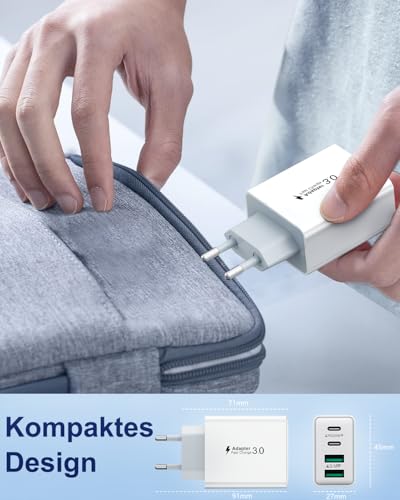 LumFocus USB C Ladegerät, 4-Ports USB Stecker Schnellladegerät Mehrfach Netzteil USBC Fast Charger PD Power Adapter Ladestecker USB Schnellladen für iPhone 16 15 14 13 12 11 Pro Max, iPad, Samsung,Handys - Funktionsansicht 5 | TV | Video | Foto