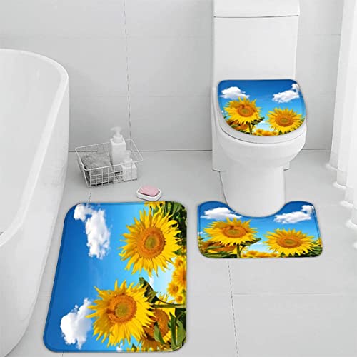 Badezimmerteppich-Set 3Teilig Sonnenblume rutschfest Waschbar Badematte Badezimmer Weich Mikrofasern WC-Deckelbezug…