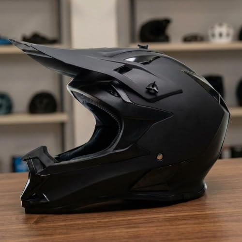 Image of Matte Black Motocross Helmet Extended Visor Full-Face Cycling Helmet Chin Guard Motorcycle Gear Ventilated, L|Helmets Motors