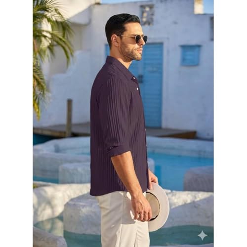 Image of FINIVO FASHION Men's Cotton Blend Shirt Set Lightweight, Full Sleeves, Plain Texture, Button Closure, Summer Ready (Pack of 2)