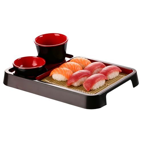 Generico Bandeja para servir sushi, bandeja de almuerzo | Utensilios de presentación de cocina tradicional japonesa, juego de kit de servicio de comida de estilo japonés auténtico con juego de vajilla