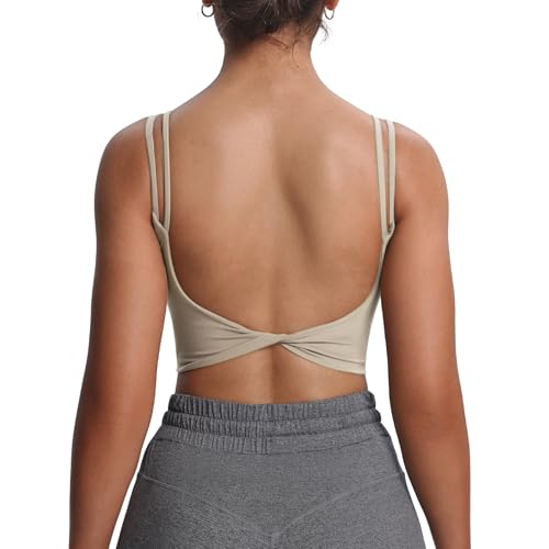 Image of Aoxjox Women's Workout Sports Bras Fitness Padded Backless Yoga Crop Tank Top Twist Back Cami