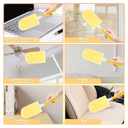 Image of Heavy Duty Dusters Refills, Disposable Dusters Kit Compatible with Handles, Multisurface Dusters+1 Extended Handle +1 Handle (Yellow, 360)