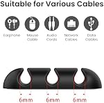 Delidigi 6 Pack Cord Organizer Cord Clips Desk Cable Holder Strong Adhesive Wire Holder for Organizing USB Cord Wire Home Office and Car
