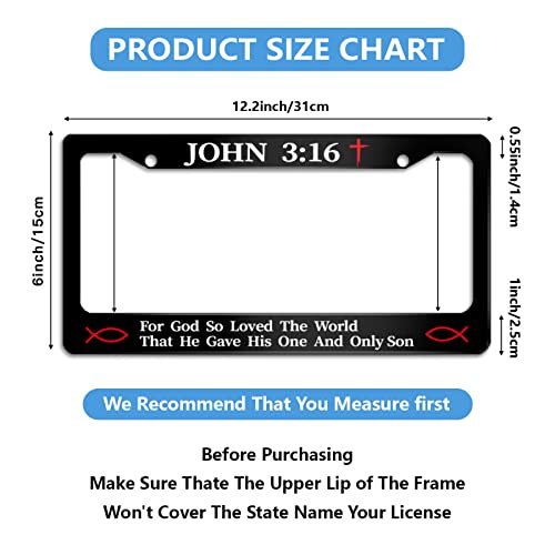 John 3:16 Christian Religious License Plate Frame For God So Loved The World For Car Decorative Parts Rustproof License Plate Cover For Standard Us Canada License Plate Holder 12X6 Inch #TOP1