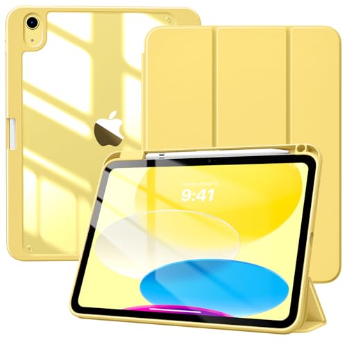 TiMOVO Case for iPad (A16) 11th Generation 11 Inch 2025 iPad 10th Generation Case 10.9 Inch 2022 with Pencil Holder Slim Protective Cover with Clear Back Shell Auto Wake/Sleep Light Yellow