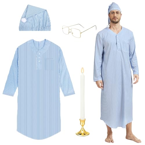 rumnigh 4 Pcs Funny Pajama Set for Christmas and Carnivals Includes Dressing Gown Nightcap Spectacles and Imitation Candles (UK Alpha XL Regular Regular Blue)