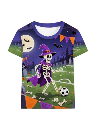 CM-Kid Boy Halloween Shirt Pumpkin Skeleton Soccer Basketball Truck Short Sleeve Tshirt for Kids Boy 4-10 Years