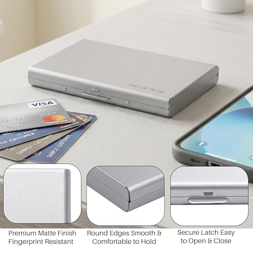 Image of Storite 6 Slots RFID Protected Metal Credit Card Holder Wallet for Men & Women - Matt Grey, 9.6 x 6.6 x 1.3 cm