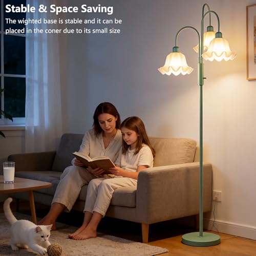 Image of Lightdot 70IN Flower Floor Lamp for Living Room, 3 Light Dimmable Tree Floor Lamps with Bulb Included for Wedding /Party, Unique Floral Tall Lamp with 5Lbs Heavy Base for Bedroom /Sofa-Grayish Green