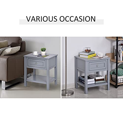 Homcom Accent End Table, Sofa Side Table With Storage Drawer And Bottom Shelf For Living Room, Bedroom, Grey #TOP5