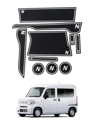 Auto Spec ホンダ N-VAN に適合 JJ1/JJ2 専用 インテリアラバーマット 2018.07-現行 ドアポケットマット コンソールマット 専用設計 ドレスアップパーツ カスタムパーツ オプションパーツ アクセサリー 騒音防止 滑り止め (ブルー蓄光) (ホワイト(ブルー蓄光))