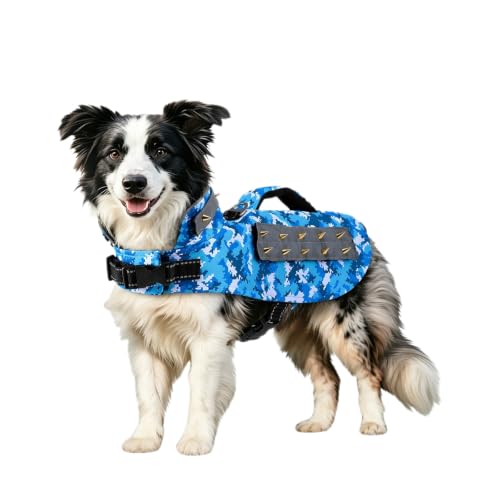 Coyote Vest for Small Dogs Removable Spikes Hawk Predator Harness Anti-Bite Wildlife Protection Adjustable Lightweight Breathable Safety Gear for Outdoor Walking (Blue & Handle M)