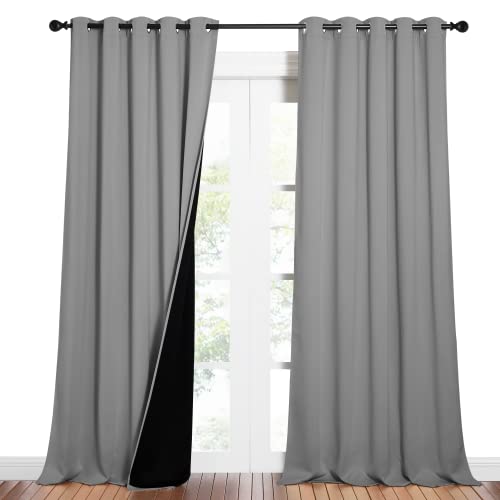 Image of NICETOWN Total Shade Curtains and Draperies, Heavy-Duty Full Light Shading Drapes with Black Liner Backing for Villa /Hall /Dorm Window（Silver Grey, Package of 2 Panels, 62 inches Wide x 95 inches Long