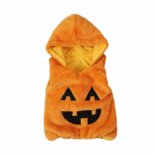 Toddler Girls Halloween Pumpkin Hooded Vest Sleeveless Soft Furry Fleece Pullover Tops Fall Warmth Holiday Dress Up