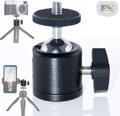 Image of BROLAVIYA 2 Pack Ball Head, 360 Degree Aluminum Alloy Rotating Swivel Tripod Ball Head with 1 /4 inch Screw Thread Head for Cameras, Camcorders, Smart Phone, Gopro, LED Video Light, Black
