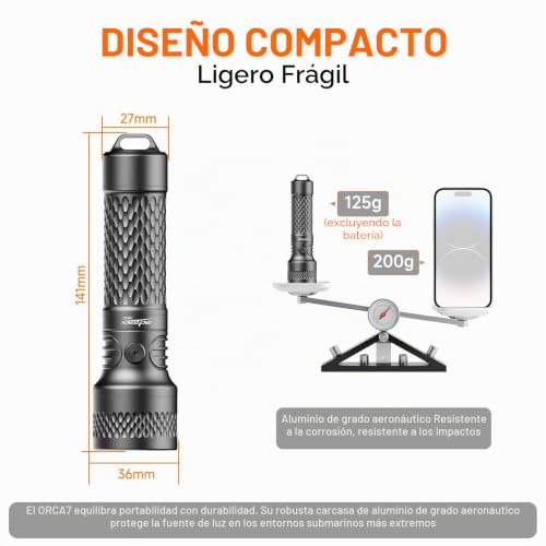 Linterna de buceo impermeable IP68 hasta 150 m con funcion SOS para exploracion de cuevas 6