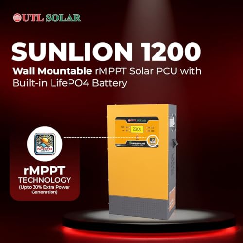 Image of UTL Sun Li-ON 1200 Lithium Integrated Solar Inverter | 1000VA | Inbuilt 100Ah LiFePO4 Battery | rMPPT Solar Charge Controller | Hybrid Mode | LCD Display | Modified Sine Wave | 5 Years Warranty
