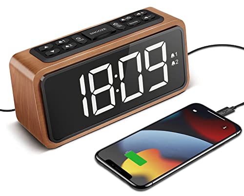 Alarm Clock Radio, Wooden Clock Radios for Bedrooms, Loud Radio Alarm Clock with Large LED Display, Backup Battery, USB Charger, Snooze, Dimmer, Dual Alarm, FM Radio, 12/24 Hour Alarm Clock Radio, Wooden Clock Radios for Bedrooms, Loud Radio Alarm Clock with Large LED Display, Backup Battery, USB Charger, Snooze, Dimmer, Dual Alarm, FM Radio, 12/24 Hour