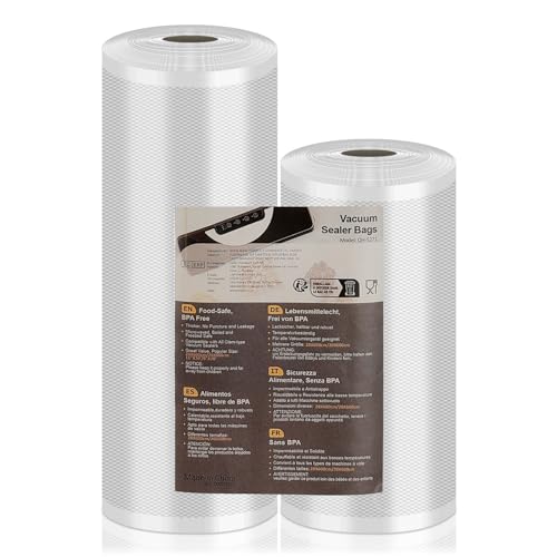 Vakuumierbeutel Rollen Vakuumierfolie 20/28x600cm(12m), Profi- Folienrollen Vakuumierer Lebensmittel 150µm BPA-frei, stark & reißfest, für alle Vakuumierer & Sous Vide, Mehrweg