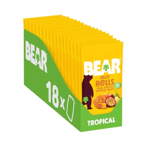 BEAR Real Fruit Snack Rolls - Gluten Free, Vegan, and Non-GMO - Tropical – 36 Rolls, Healthy School And Lunch Snacks For Kids And Adults, 0.7 Ounce (Pack of 18)
