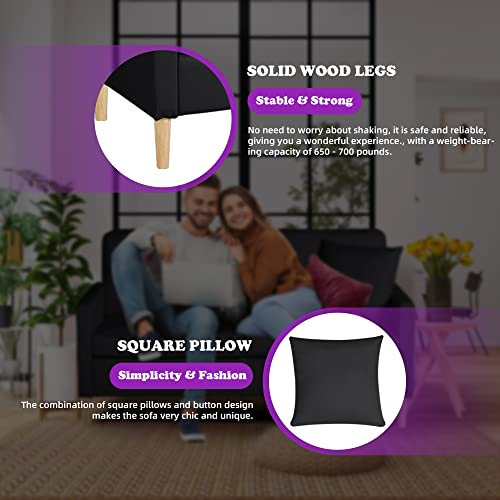 Tyboatle 66" W Faux Leather Loveseat Sofa W/ 2 Usb Charging Ports And Pillow, Mid-Century Modern Couch Love Seats, Living Room Accent Sofas Couches For Small Spaces, Apartment, Bedroom, Dorm (Black) #TOP4