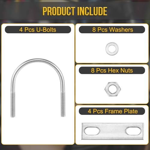 Image of DTGN M6x51x71mm U Bolts Round Kit - 4Set - 304 Stainless Steel U-Bolt Kit with Nuts, Washers, Frame Plate - Good for Pipe, Trailer, Automotive, Leaf Spring Fastener
