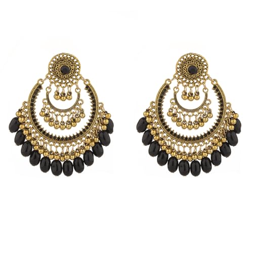Boho Ball Tassel Dangle Large Earring for Women Girls Oversize Rhinestone Crystal Bohemian National Style Chandelier Statement Beaded Jhumka Bollywood Drop Stud Vintage Indian Jewelry Gift Lightweight