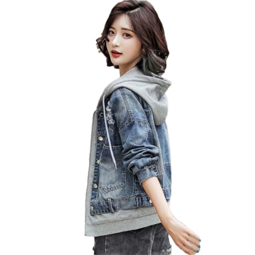 Vsadsau Women's Patchwork Denim Jacket Loose Long Sleeve