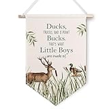 ChissNook Ducks Bucks Little Boys Canvas Banner, Boy Nursery Hanging Pennant Banner Flags Wall Display, Wild Mallard Duck Deer Wall Decor for Toddler Kids Boys Room Bedroom Nursery Playroom