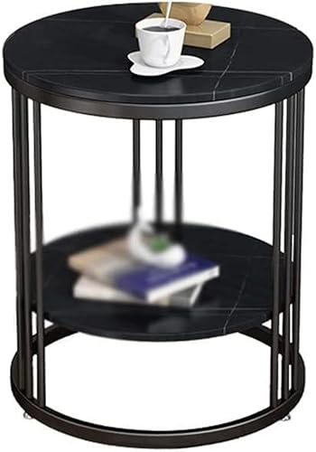 Image of Living Room Bedside Round Table Corner End Table Metal Nightstand or Mid-Century Modern Coffee Table with a Circle Accent for Compact Areas (Black)