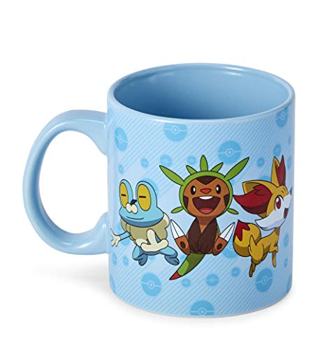 Official Pokemon XY Group Starters Mug - 20-Ounce Blue Ceramic Cup for Hot Coffee, Tea, Cocoa - Novelty Drinking Container - Perfect for Home, Office, Parties - Licensed Nintendo Merchandise