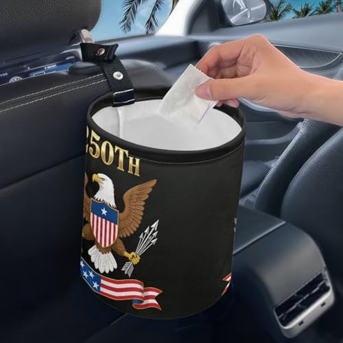 Image of American 250th Anniversary Patriotic Car Trash Can Portable, Collapsible Back Seat, Front Console, Floor, or Hanging Headrest Waste Basket-for Car SUV Trucks Universal