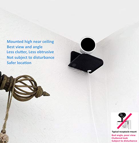 eLhook 4” Black Stick-On and Removable Shelf For Cloud Security Cameras and Small Speakers from all major manufactures with Cord Management 2 Pack