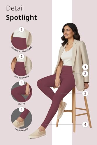Image of Women's Cotton Lycra Ankle Length Leggings | Regular Rise, Soft 4 Way Stretch Fabric | Casual & Ethnic Wear