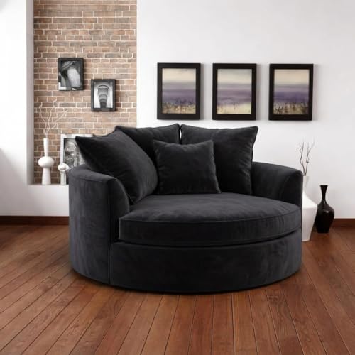 Image of SOFALIZE - Modern Barrel Accent with Pillows Round Sofa Modern Combines Contemporary Design Oversize Arm Chair Cozy Club Chair for Bedroom, Living Room, Lounge, Hotel & Office Hallways Sofa (Black)