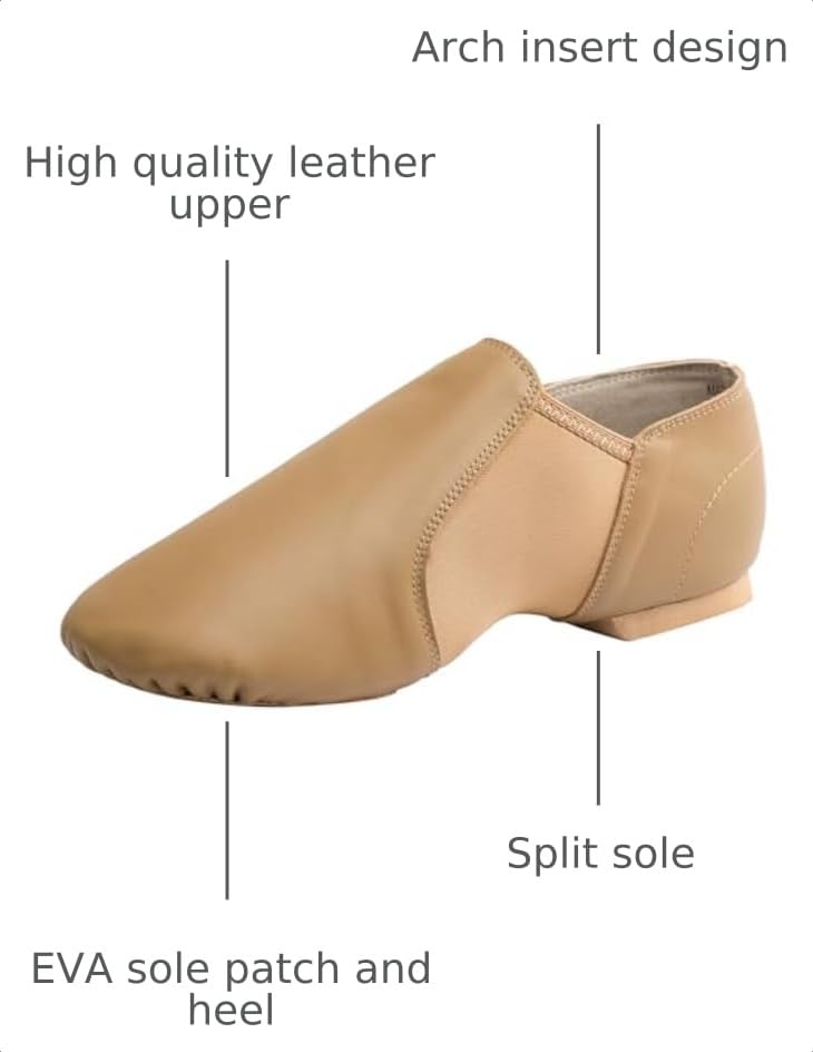 Image of Linodes Leather Upper Jazz Shoe Slip-on for Women and Men's Dance Shoes | Genuine leather, Slip on, Unisex, EVA sole, Split sole, Elastic, Snug fit, Arch support, Flexible, Breathable, Lightweight