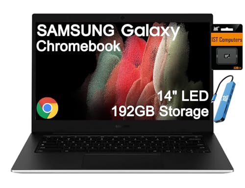 Samsung Galaxy Chromebook Go Laptop (14' LED, Intel Celeron N4500, 192GB Storage (64GB eMMC + 128GB SD Card)) Home & Student, 12-Hr Long Battery, Spill-Resistant, Webcam, Wi-Fi 6, IST HUB, Chrome OS