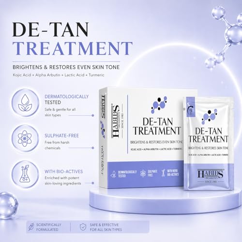 Image of Habibs De-Tan Treatment Kit Skin Brightening & Tan Removal Evens Skin Tone Salon Professional Formula Suitable for All Skin Types 12g X 6