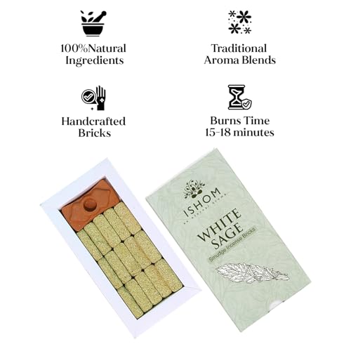 Image of White Sage Smudge Incense Bricks (15pcs + 1 Holder) | Made with Californian White Sage Leaves | Purify Your Home & Clear Negative Energy | Ideal for Meditation, Puja Rituals, & Aromatherapy Use