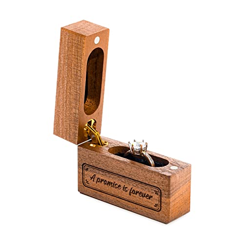 Wislist Wooden Engagement Ring Box Small Slim Flat Ring Case for Proposal,Wedding (A promise is forever-B Pattern)