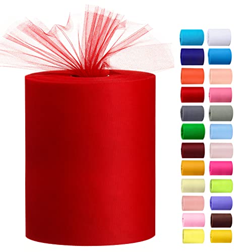 Tulle Rolls 6 by 100 Yards (300 feet) Tulle Roll Spool Fabric for DIY Tutu Skirts Wedding Baby Shower Crafts Decorations Party Supplies (Red)