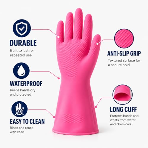 Image of Long Sleeve Rubber Gloves, Washable, Reusable, for Kitchen, Farming, and Garden, Wet and Dry Use, Pack of 3
