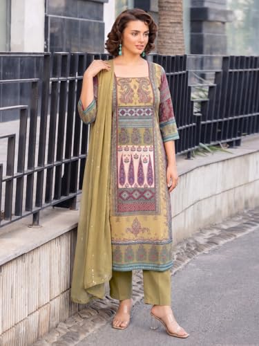Image of ANNI Designer Women's Rayon Viscose Straight Printed Kurta with Pant and Dupatta