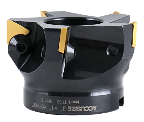 Image of Accusize Industrial Tools 3 inch Indexable Face Milling Cutter 90 Degree, Positive Rake with Tpg322, 2508-0018 | 90 Deg Positive Rake, Right-Hand Cut, 5 TPG322 Inserts, 1 in Bore