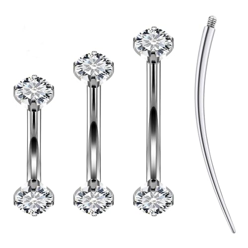 Ruifan 16g Rook Piercing Jewelry Titanium Internally Threaded Clear CZ