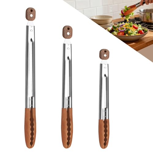 3-Pack Wooden Tongs for Cooking