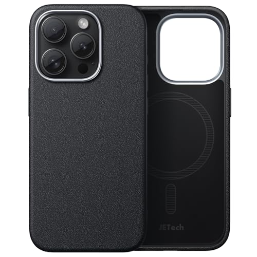 JETech Cover Sottile per iPhone 15 Pro 6,1 Pollici Compatibile con MagSafe, Custodia Morbida in TPU Antigraffio Antiurto per con Design della Texture in Pelle, Non in Pelle (Nero)